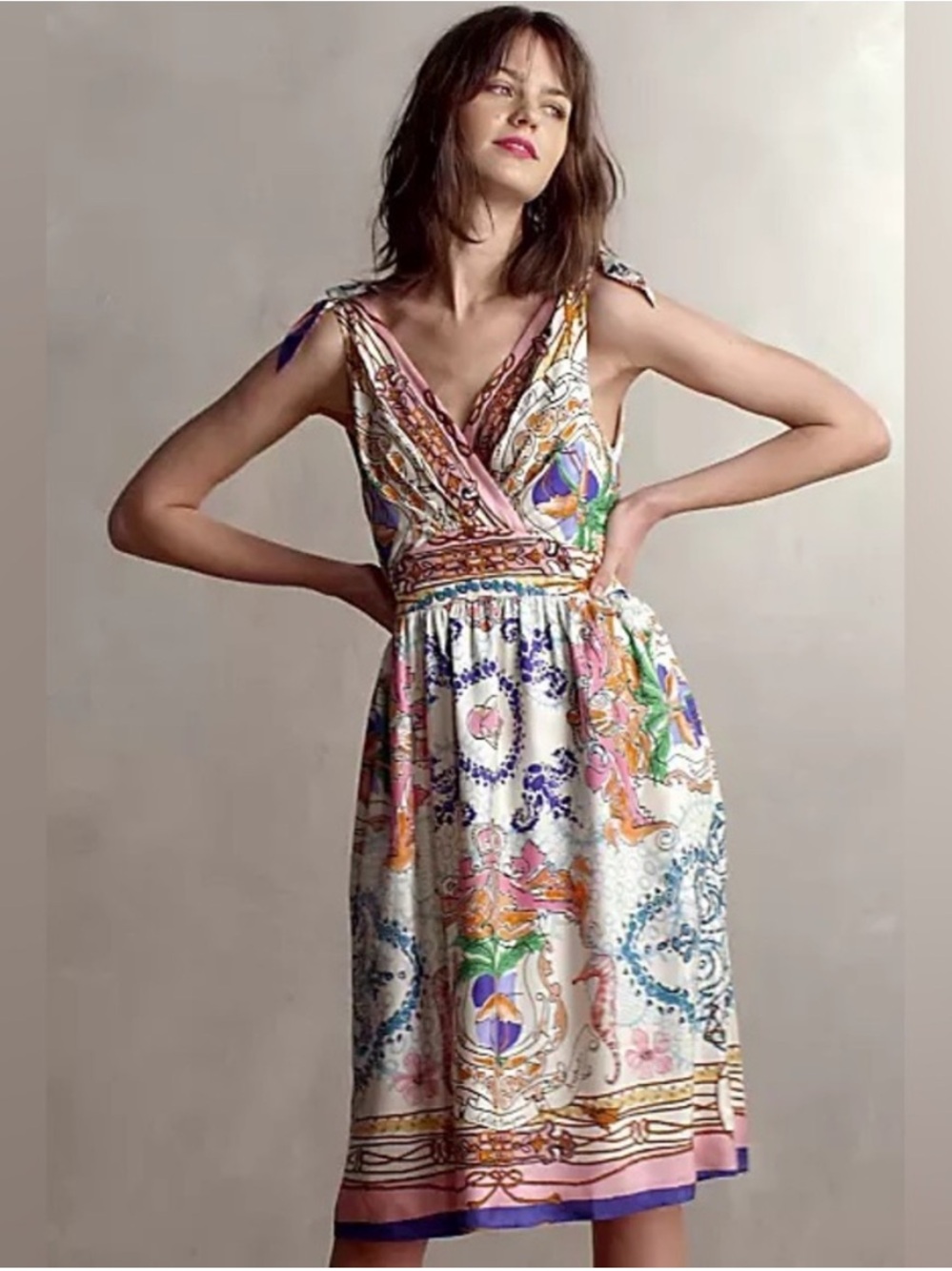 Anthropologie Collette Dinnigan Acciona sea themed sleeveless silk dress size 4